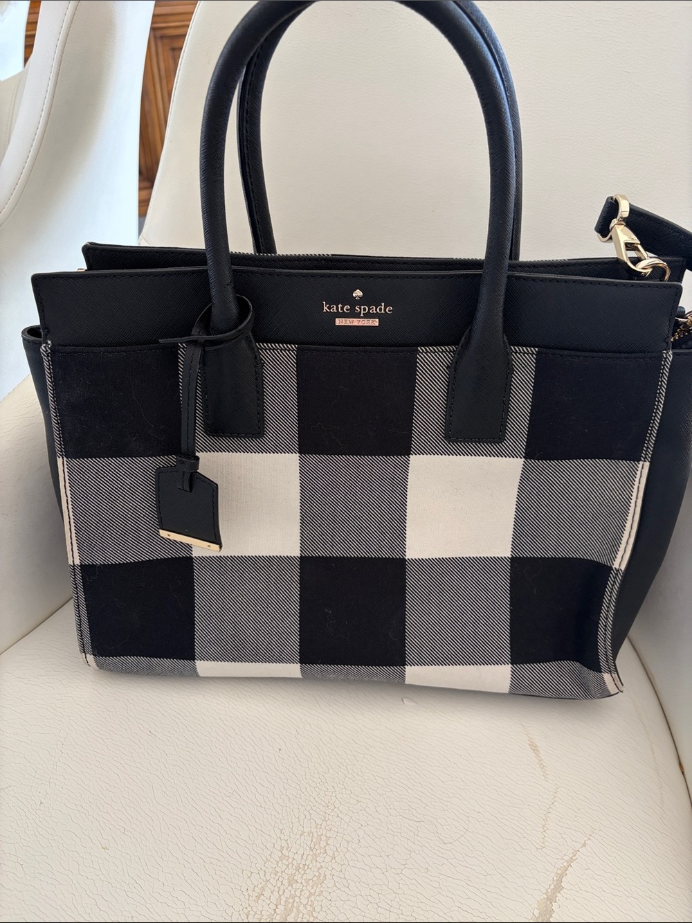 kate spade Black & White Check Satchel NEW MISSING TAG